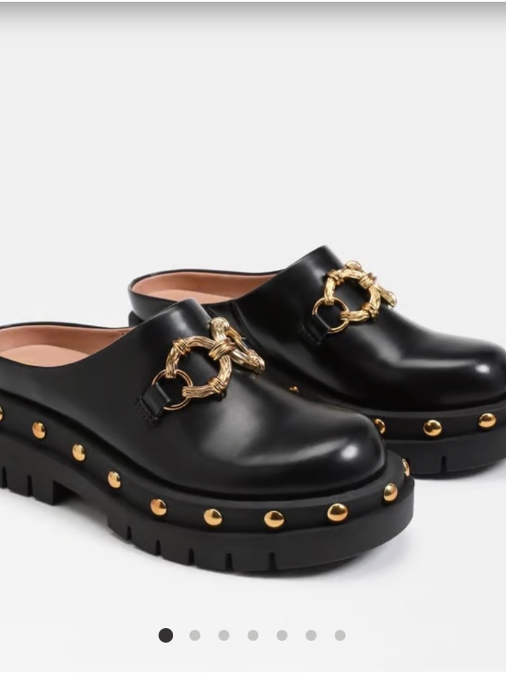 Circus by Sam Edelman Black Leather Mule Loafers with Gold Chain & Studs